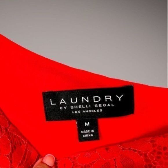 Laundry By Shelli Segal One Shoulder Lace 1/4 Sleeve Blouse M Red - Picture 4 of 6